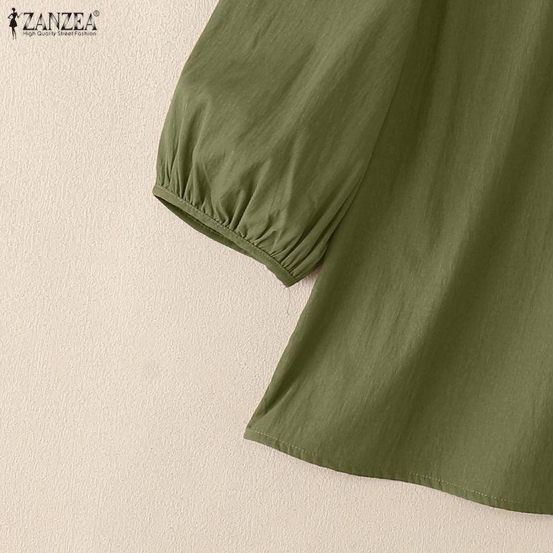 ZANZEA Women Casual 3/4 Sleeve Solid Color Loose Round Neck Blouse