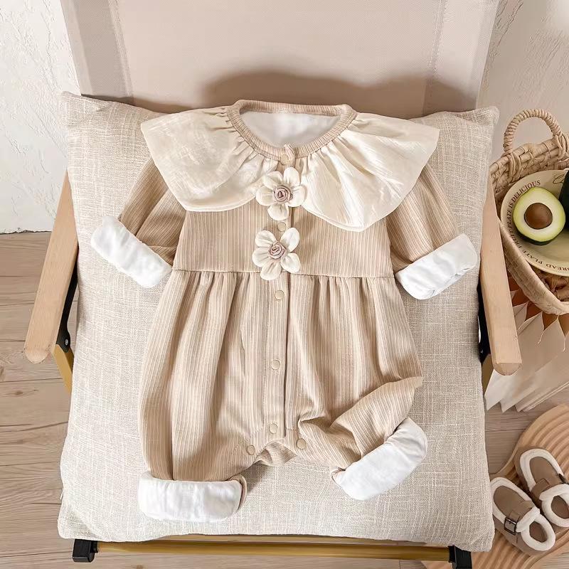 Camellia Spring Newborn Girl Coverall Long Sleeve Bodysuit
