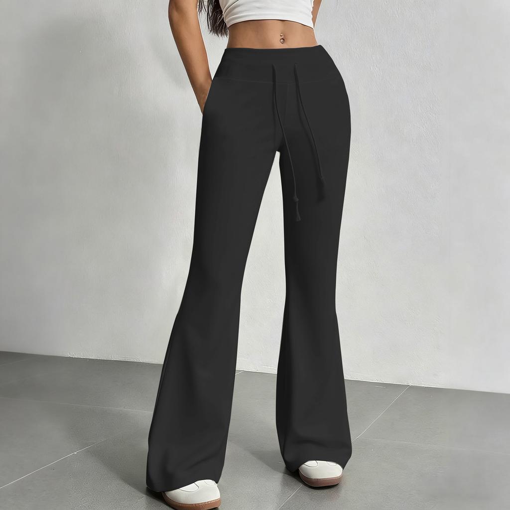 Women's Flared Casual Drawstring Elastic Waist Pants Comfortable Flared Yoga Loose Trousers