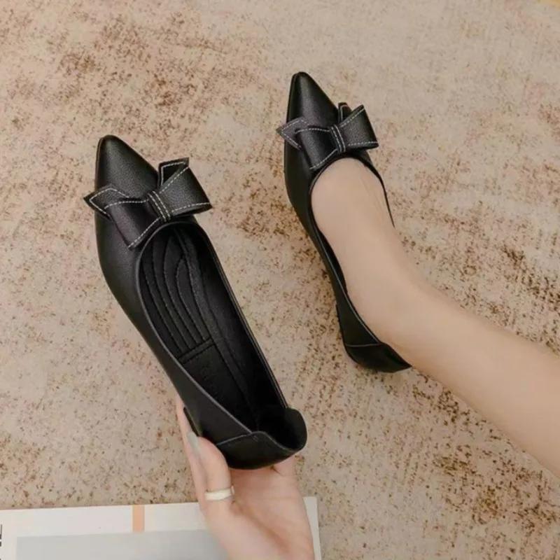 Fashion Ladies Footwear Black Pointed Toe Office With Heel 2025 Summer Young Discount High Quality Fashion Trend Shoe Women's Flat Shoes