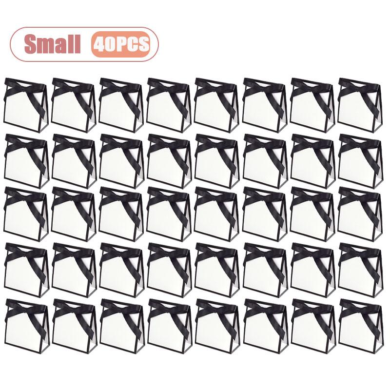 10-80PCS Black White Bow Gift Bag Wedding Birthday Bridal Shower Party Tote Elegant Reusable Gift Packaging Bag