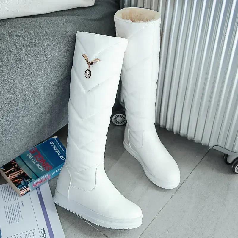Winter Warm Plush Knee High Boots Women Comfy Flat Heel Snow Boots Slip On Platform Woman Long Boots Shoes Black Pink White 2025