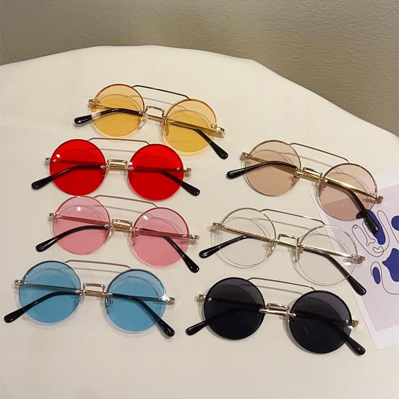 Vintage Round Sunglasses Men New Fashion Rimless Double Bridge Shades Women Retro Trendy Brand Design Sun Glasses
