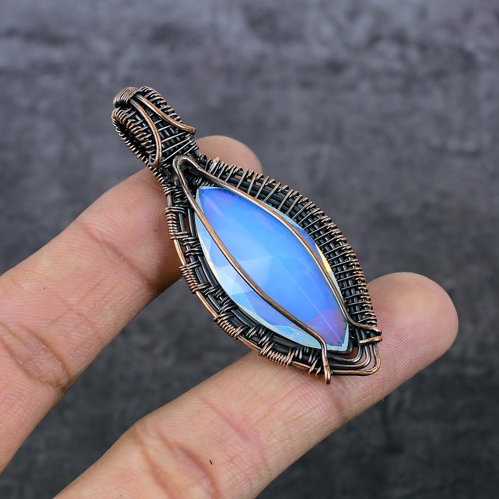 Milky Opal Handmade Copper Wire Wrap Jewelry Pendant 2.44" z0N17