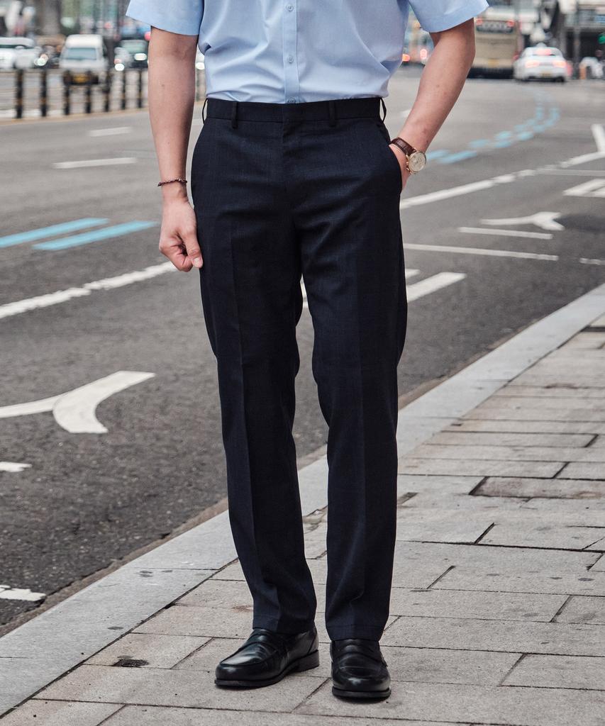 STCO Extra Fine Wool 51% Check Summer Suit Pants_Navy (Classic Fit)_Sslxb61Ccn