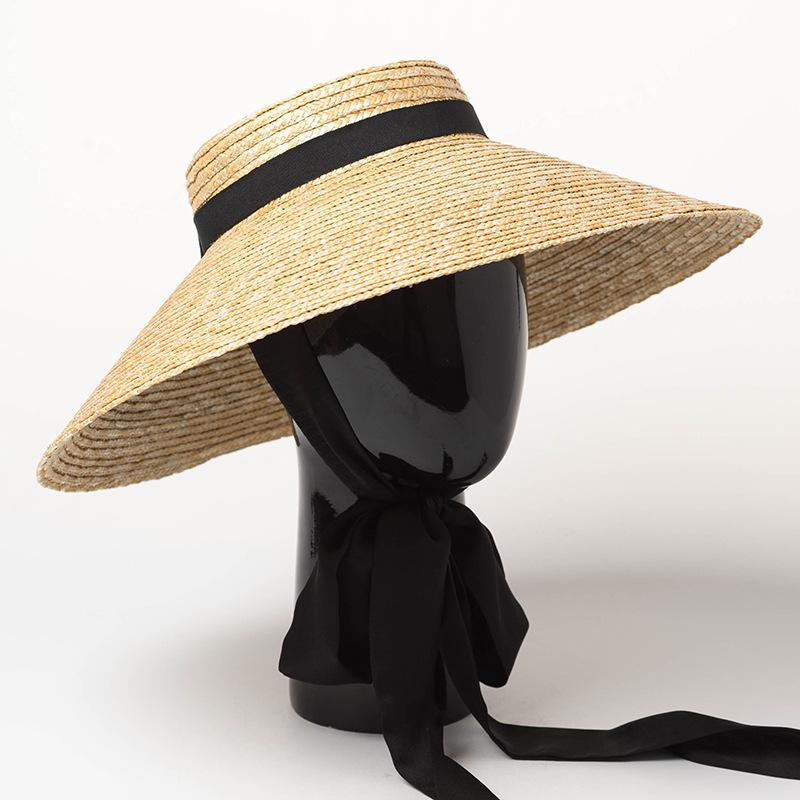 European and American retro light top big brim bow strap straw straw top hat stage fashion show beach straw hat