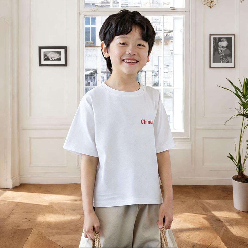 220g Kinder Cartoon Reines Baumwoll Kurzarm T-Shirt, Jungen & Mädchen Lässiges Trendiges Marken T-Shirt