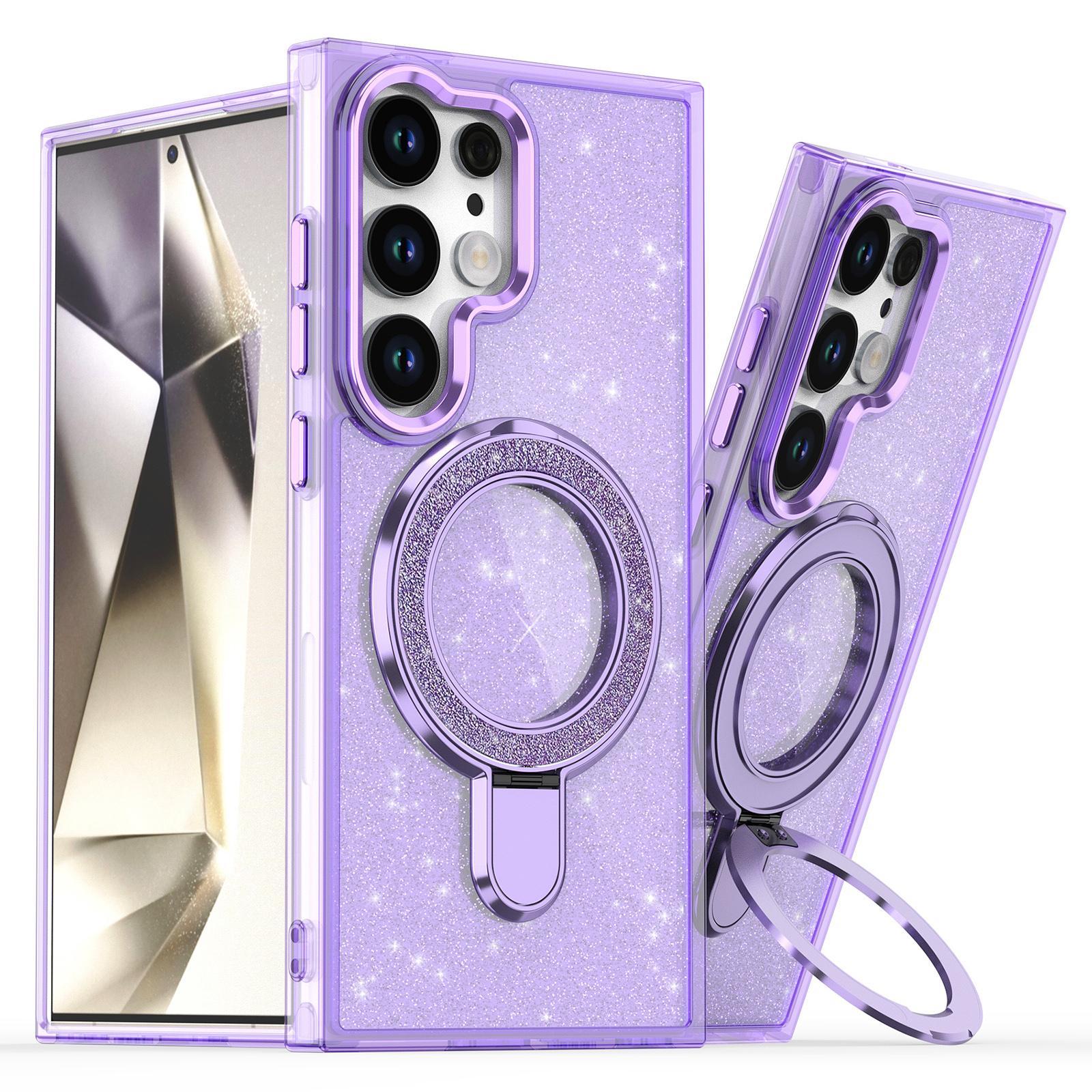 

For Samsung Galaxy S24 Ultra Case Glitter Design TPU+PC Kickstand Phone Protector Purple