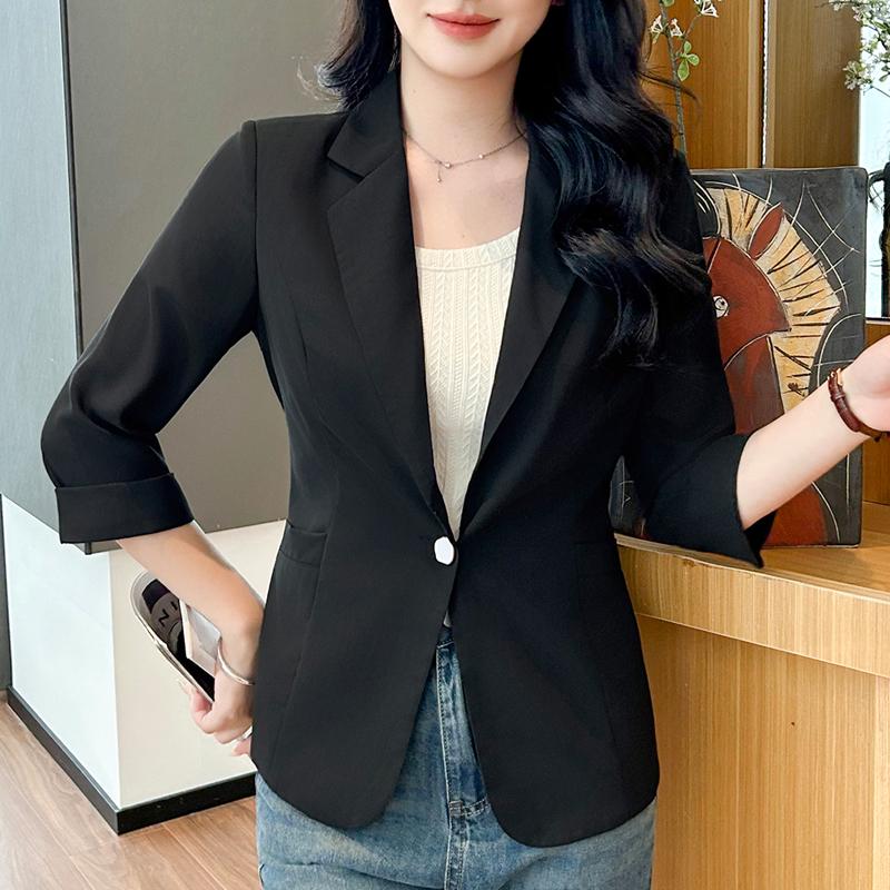 Women s Plus Size 3/4 Sleeve Casual Blazer – Lightweight One-Button Suit Jacket (L-6XL) L чёрный
