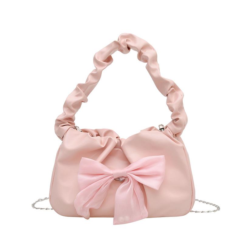 Niche bow handbag new fairy gas pleated versatile handbag cloud chain oblique span bag розовый
