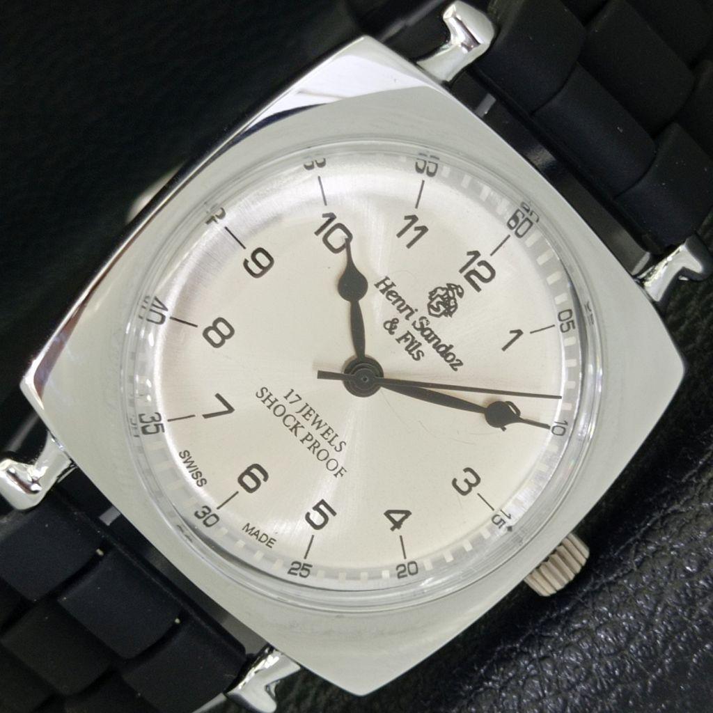 

REFURBISHED HENRI SANDOZ & FILS SWISS MENS SILVER COLOR DIAL WATCH a431827-2 R108-a431827