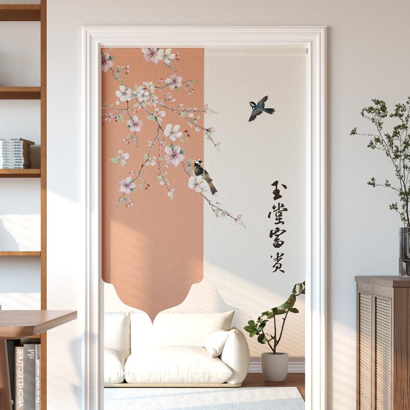 Chinese Style Imitation Linen Door Curtain Retro Art Painting Doorway Living Room Partition Drape Kitchen Hanging Half-Curtain