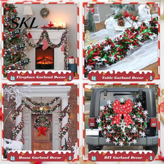 Holiday Decoration Supplies 78 Inch Green Red Christmas Garland, Metallic Tinsel Twist Hanging Garland with Reusable Greenery Snowflake for