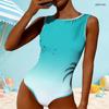 Women Plus Size High Round Neck Sleeveless One Piece Clover Printed Swimsuit