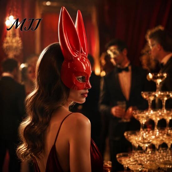 Themed Party Mask for Adults Halloween Bunny Half Face Mask, Costume Prop with Long Plastic Rabbit Ears, Cosplay Adults, Masquerade Accessory