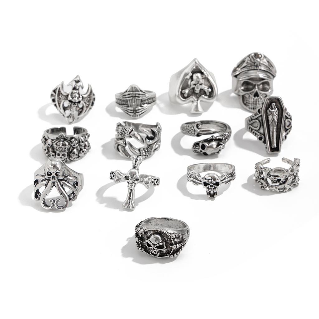 Exaggerated Skull Cross Ring Men's Hip Hop Niche Punk Ring Set Men's Vintage Jewelry