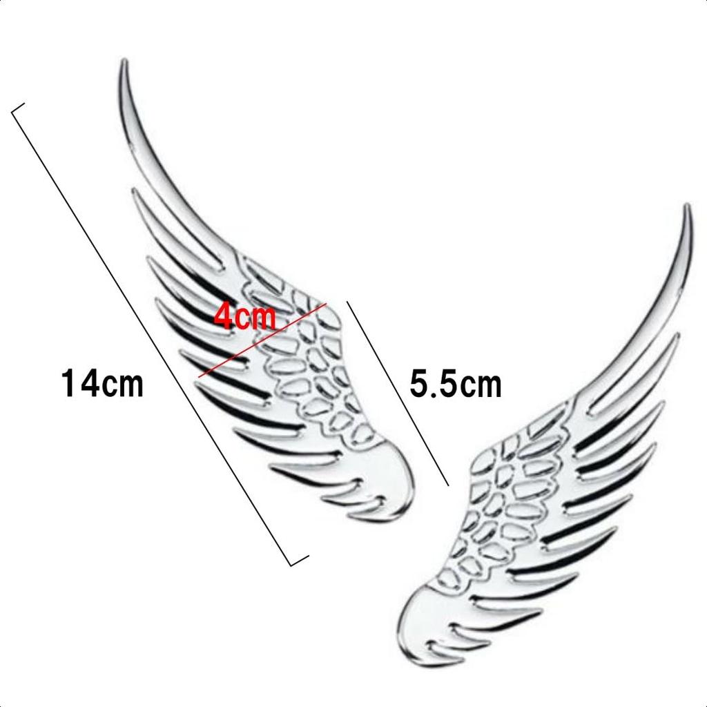 XSAJU Car Sticker Wing Feather Emblem Car Motorcycle Cool Dress Up Exterior Sticker 3D Double Sided Tape (Silver)
