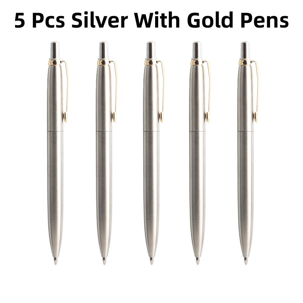 5Pcs/Kit Metal Ballpoint Pen Promotional Pens G2 Refill Blue Ink Automatic Ballpoint Pens Set for School Stationery Office Pen
