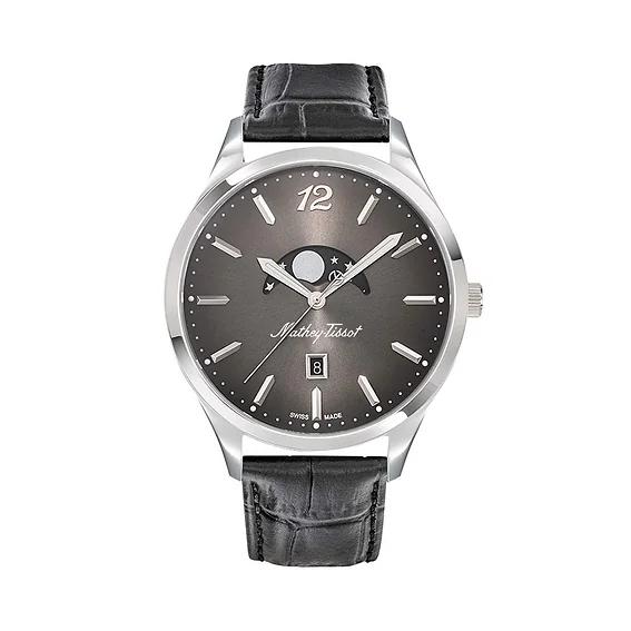 Photos - Wrist Watch Mathey-Tissot Urban Moon Leather Strap Black Dial Quartz H411LAN Men's Watch black