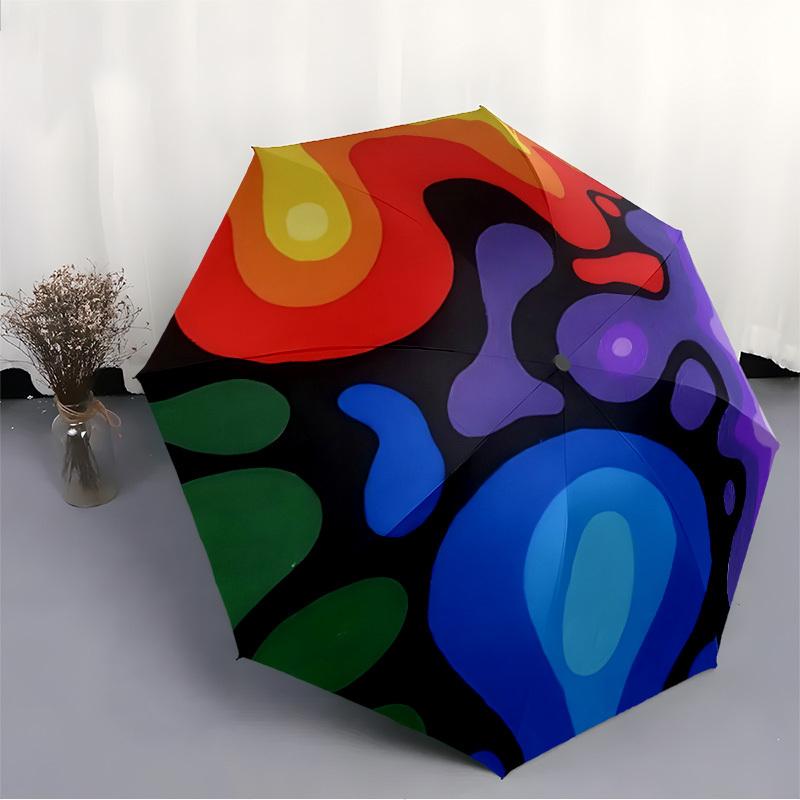 1pc Abstract Colors Automatic Open/close Folding Compact Umbrella, 8-Rib Sturdy Canopy, Lightweight Portable, Everyday Use, Gift, Outdoor Umbrella, Tr