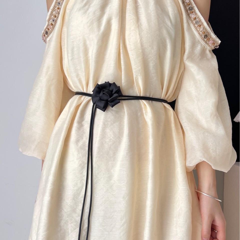 Thin Flower Fabric Waist Belt Women Decorative Dress Sub Accessory Soft Rope