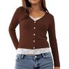 European & American Cross-Border Fashion Versatile V-Neck Button Lace Patchwork Long Sleeve Women's Top 2025.
