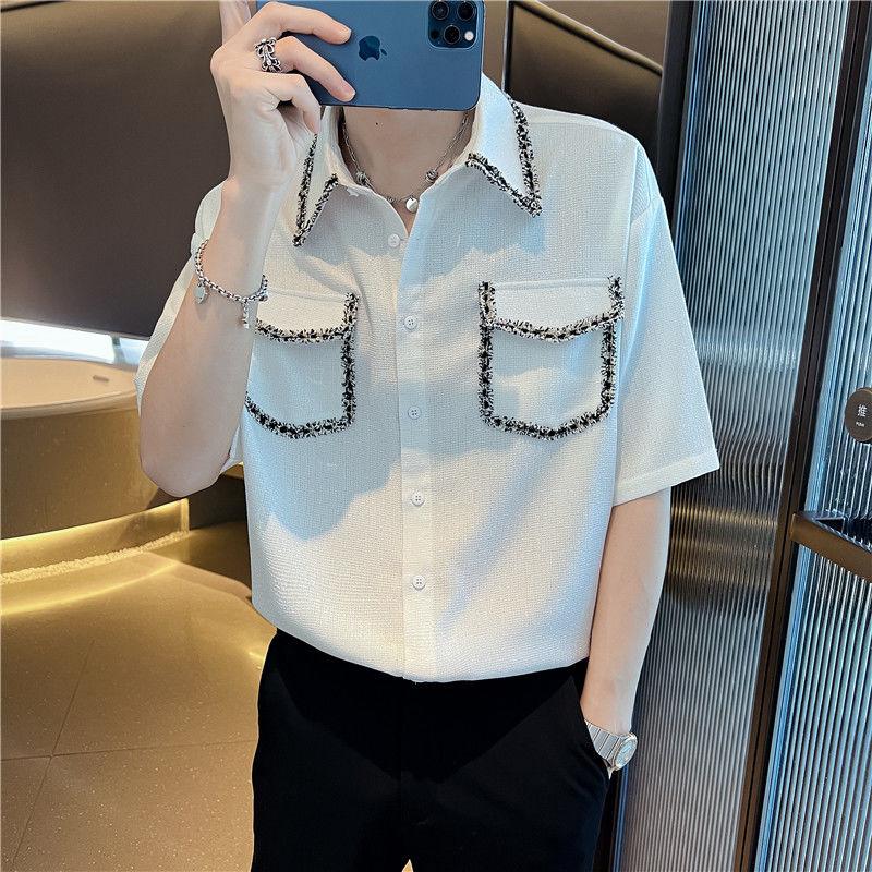 2025 New Internet Celebrity Trendy Short-sleeved Shirt for Men's Summer New Shirt Trendy Versatile Loose Mid-sleeved Top