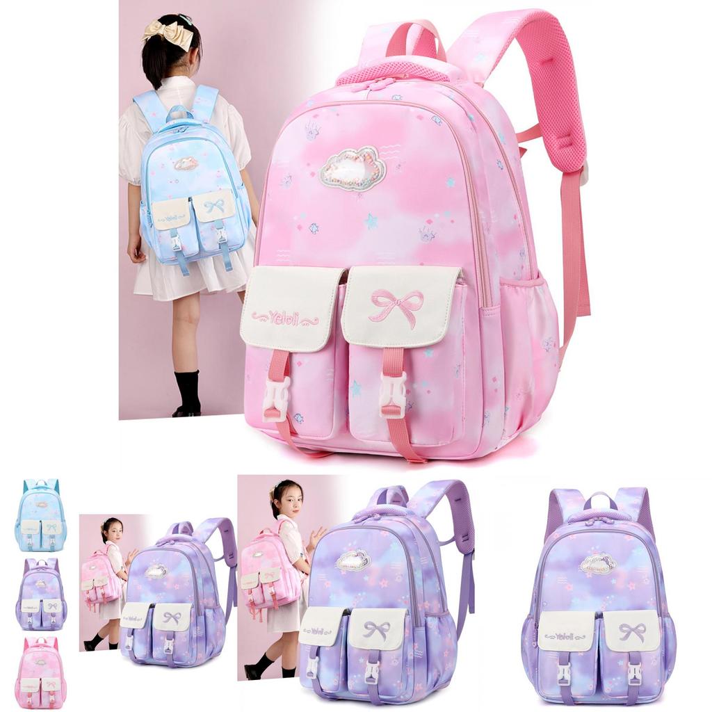 Adorable Nylon School Backpack For Grades 5 And 6 With Weight-reducing Features And Cartoon Print
