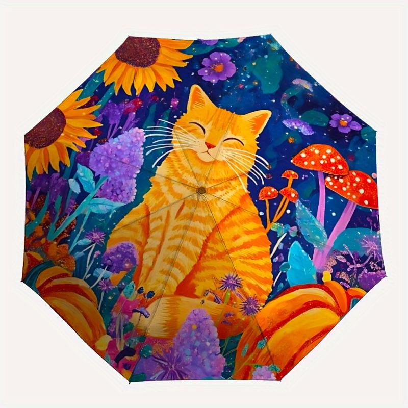 

1pc Orange Cat Garden Automatic Open/close, All-Season Portable Folding Umbrella for Friends, Travel, Everyday yy250812237