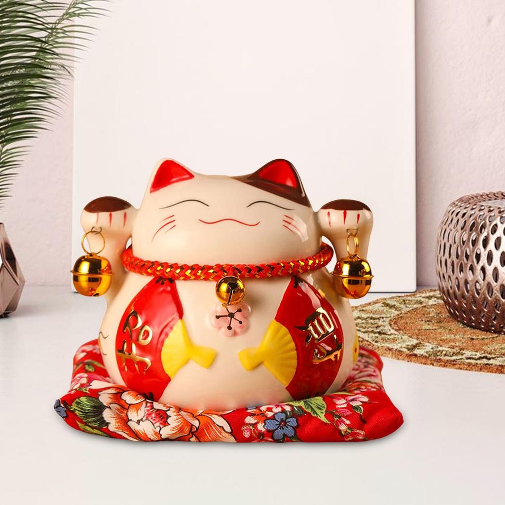 Cute Lucky Cat Money Bank Animal Statue Sculpture Money Box Ceramic Ornament for Desk Decor Collection Business Gift