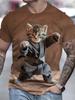 Men T-Shirt Digital Cat Doing Print Summer Round Neck Funny Taekwondo Graphic T Shirts Street Short Sleeve Tee Men's Clothing
