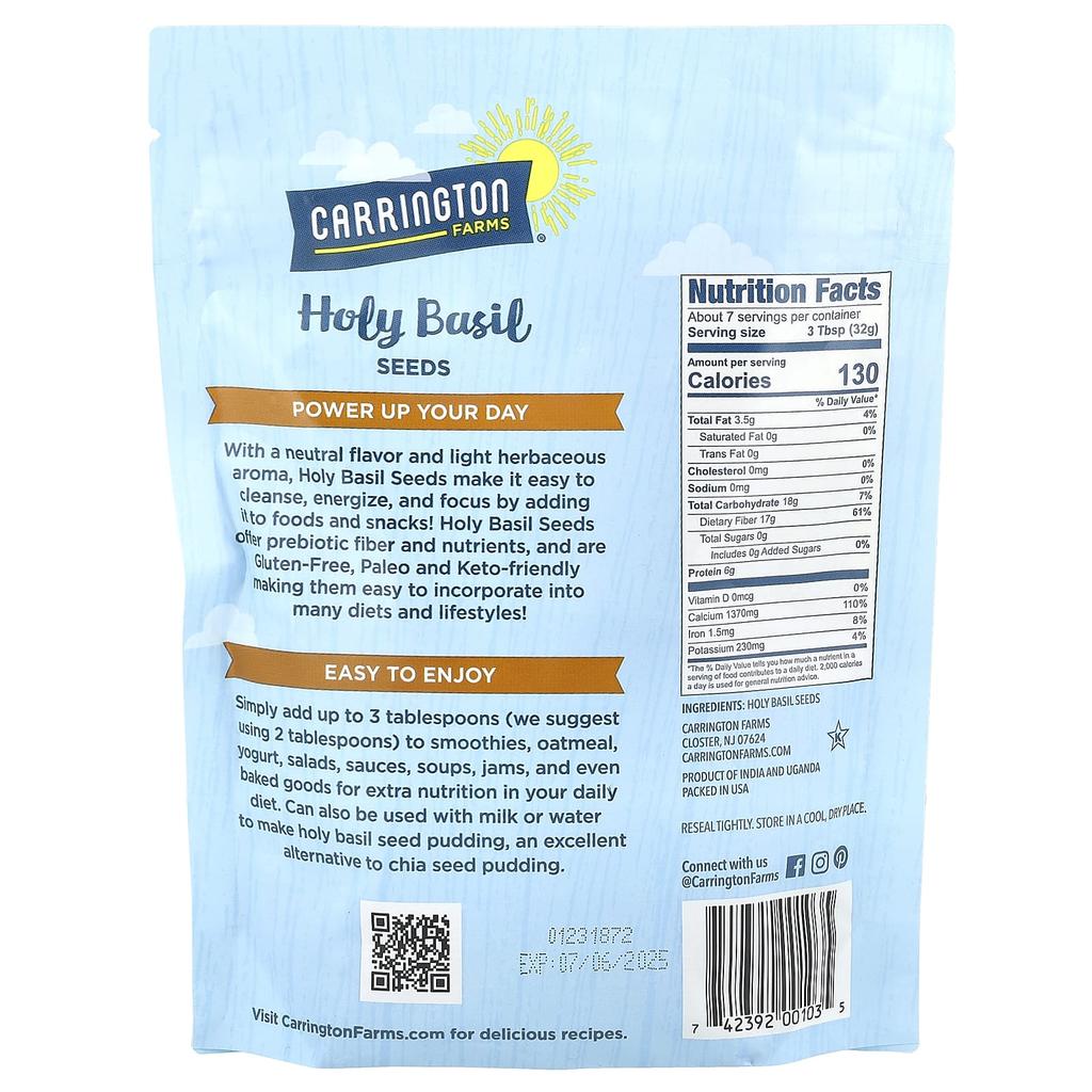 Carrington Farms, Holy Basil Seeds, 8 oz (226 g)