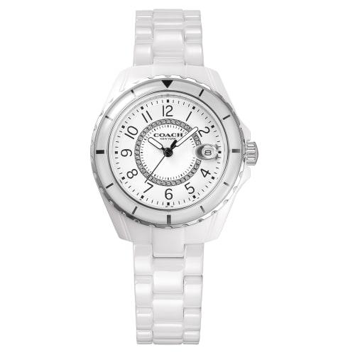Coach Watch PRESTON Black Dial Quartz Daily Waterproof Mineral Glass 33mm Ceramic 14503462 Women's White