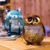 Tooarts Owl Shaped Metal Coin Bank Box Handwork Crafting Art