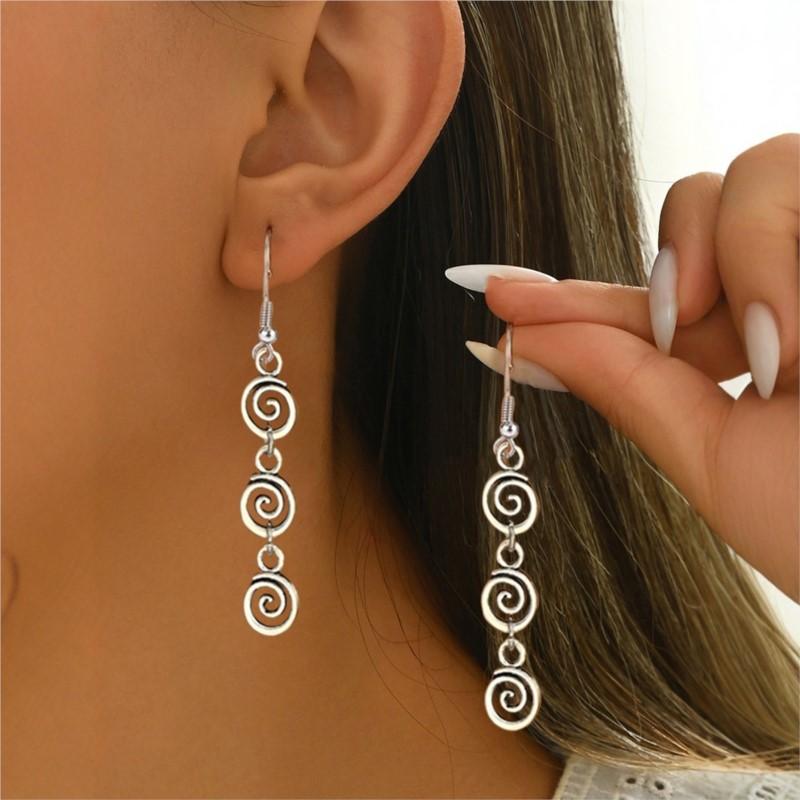 1 Paio di Orecchini Pendenti a Spirale Retrò per Donna Vintage Argento Minimalista Creativi Gioielli da Festa Regali