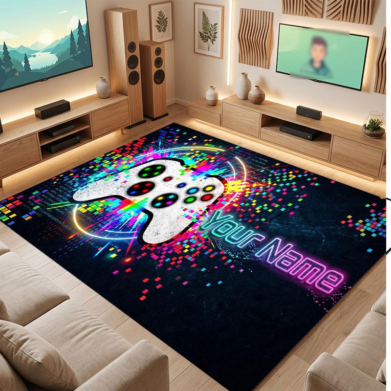 Spielcontroller-Thema Kristall-Samt Bodenläufer Personalisierter Benutzerdefinierter Name Text Warmer Teppich Heimdekoration