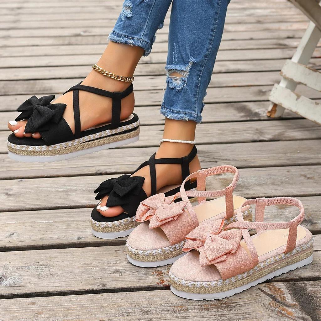 Fashion Women Sandals New 2025 Lightweight Sandals Fashion Beach Casual Sandals Outdoor Bow Tie Flat Home Shoes Women Zapatos De Mujer