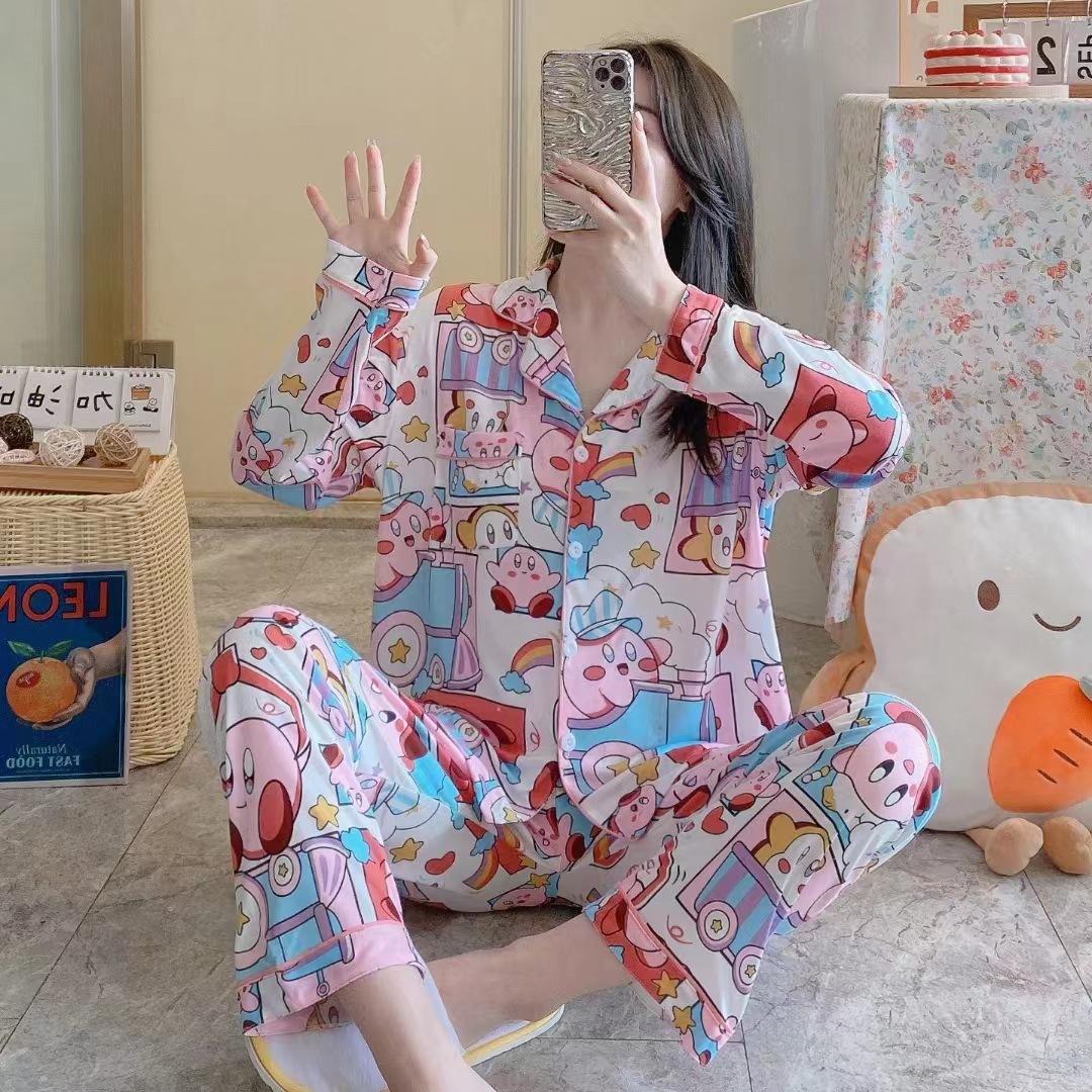 

2 шт. Весна и осень женская пижама для девочек домашняя одежда осень и зима мультфильм милый домашний комплект брюки с длинными рукавами One Size(35-75kg)
