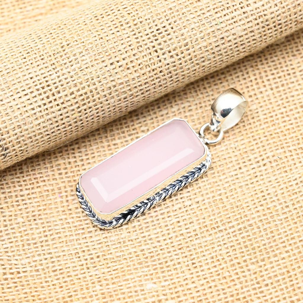 Ροζ Χαλκηδόνιος Πολύτιμος Λίθος Χειροποίητο 925 Στερεό Ασήμι Στερλίνα Κόσμημα Κρεμαστό Για Γυναίκες