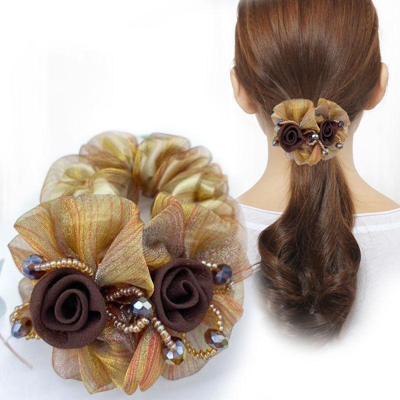 Elegant Mesh Hair Tie with Sparkling Rhinestones, High-End Luxury Hair Accessory for Women, 2025 Style