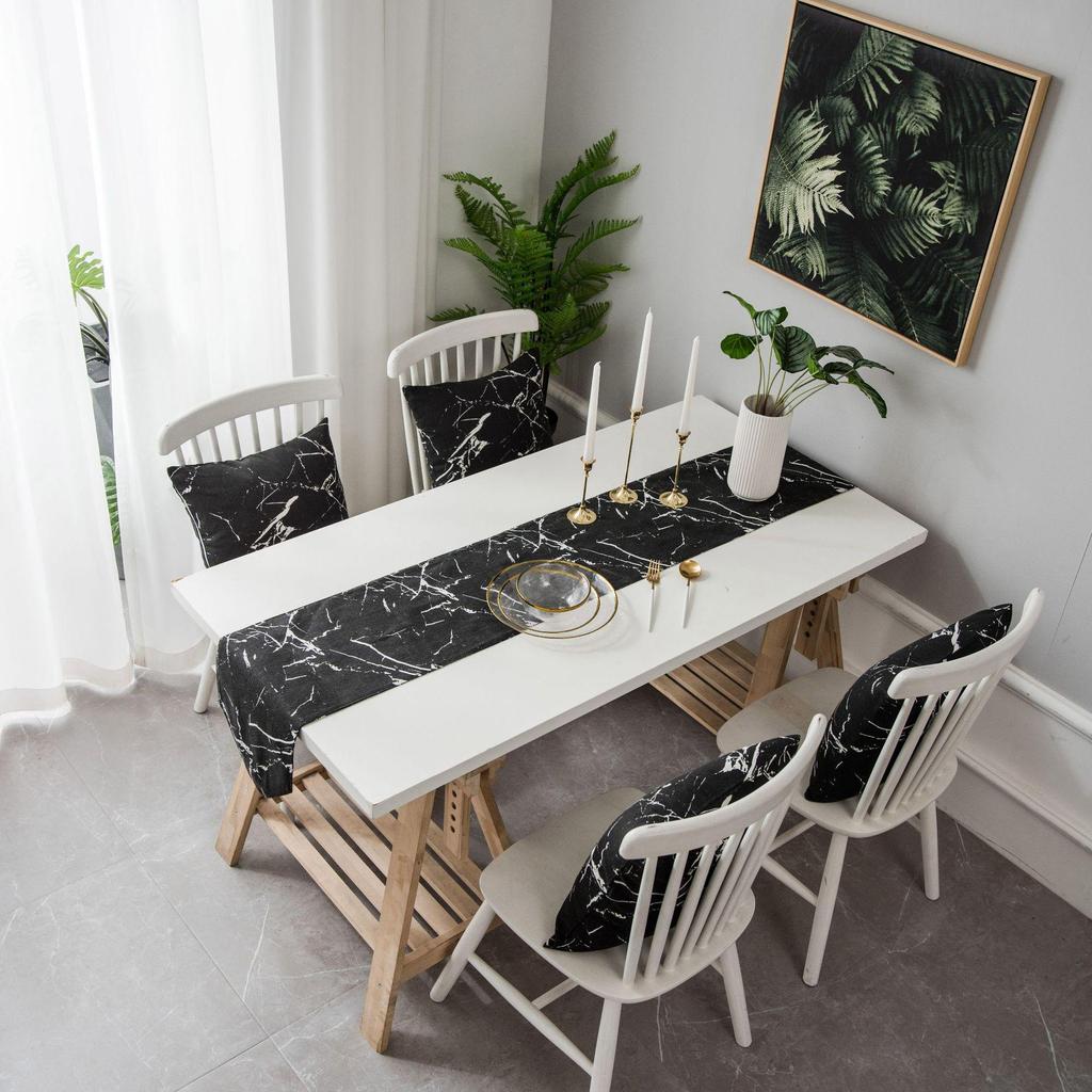 Nordic Black and White Marble Table Runner - Long Fabric Strip for TV Cabinet and Coffee Table Cover