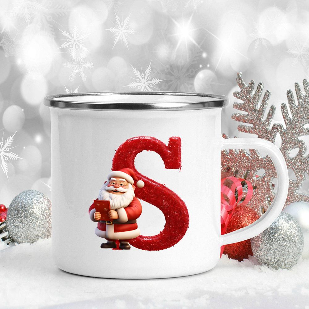 26 Letter Santa Claus Printed Enamel Cup Milk Juiice Coffee Cup Mug Best Christmas Gift For Family Friends