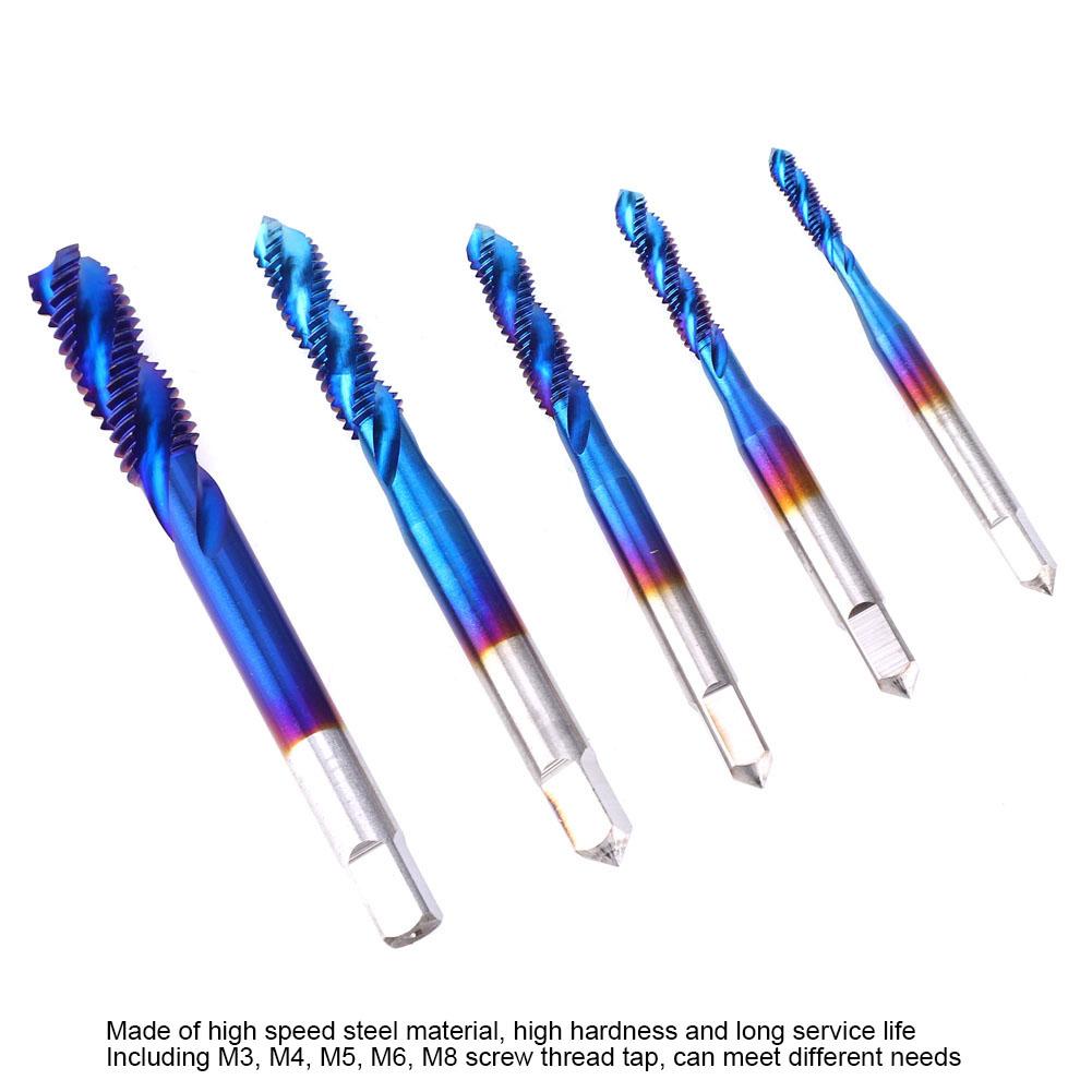 5Pcs Screw Thread Tap Blue Coated High Speed Steel Tapping Drill Bit for Machine Tool
