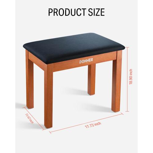 Donner Wooden Piano Stool with Sheet Music Storage, Keyboard Bench, Stable, Comfortable, Sturdy, Non-Slip, 140kg Weight Capacity, 52cm Wide X 34cm Dee