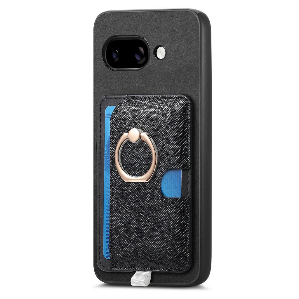 For Google Pixel 9a Case Ring Kickstand Leather + TPU + PC Phone Cover Detachable Card Holder