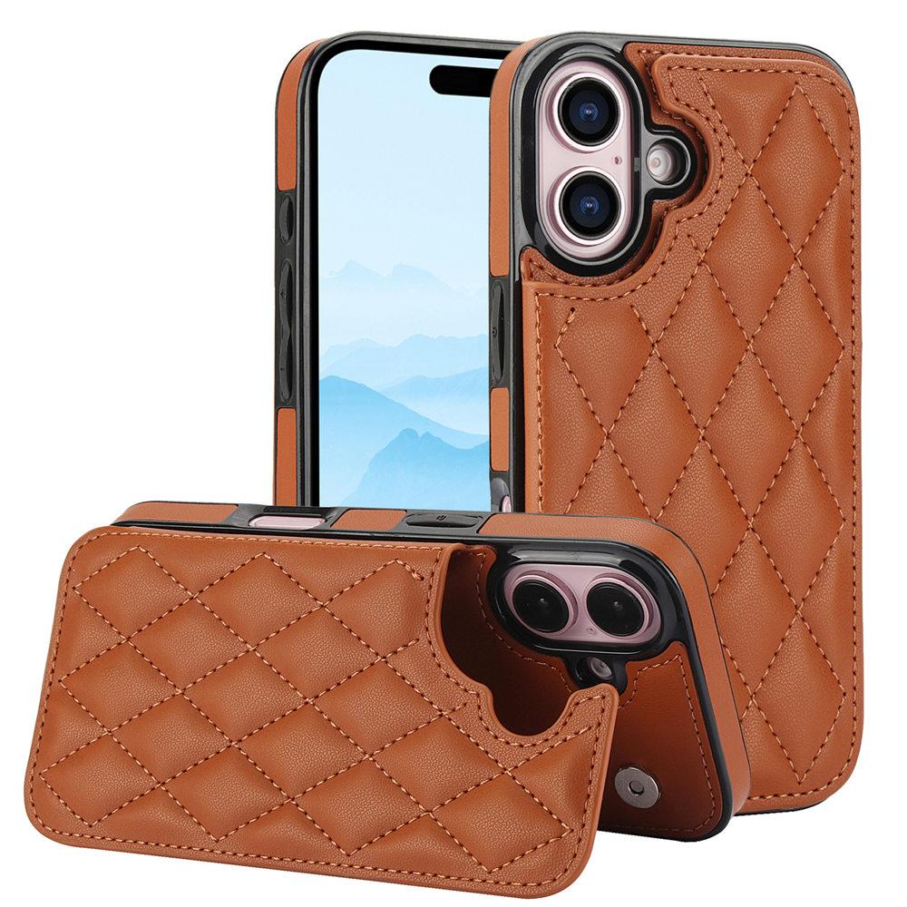 Fashion Rhombic Leather Cards Slot Case For iPhone 16 15Pro Max 14Plus 13 14 12 11 XS XR 7 8 SE2 12Mini Kickstand Cover