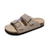 Unisex Flat Sandals with Suede Insole, Open Toe Adjustable Slides for Summer Flip Flops ,leather Slippers