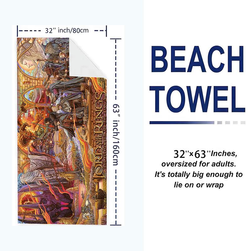 Lord Rings Print Beach Towel, Large Soft Quick Dry Towel for Beach Camping Swimming