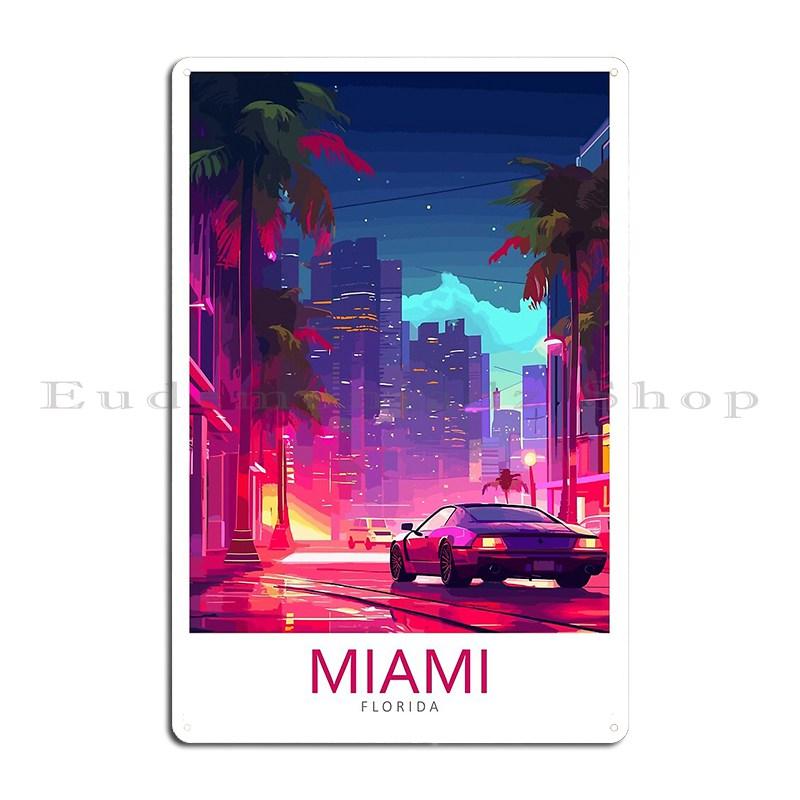 Minimalistic Miami Florida Metal Plaque Classic Retro Character Design Cinema Tin Sign Poster 20x30cm