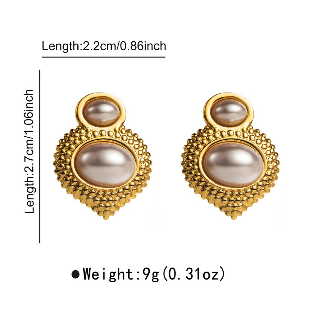 Vintage Geometric Earrings Hong Kong Style Elegant Gold Pearl Exquisite Stud Earrings Women Fashion Ear Jewelry